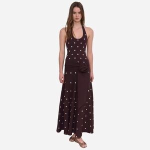 Urban Sophistication Brown Polka Dot Maxi Halter Dress - XS